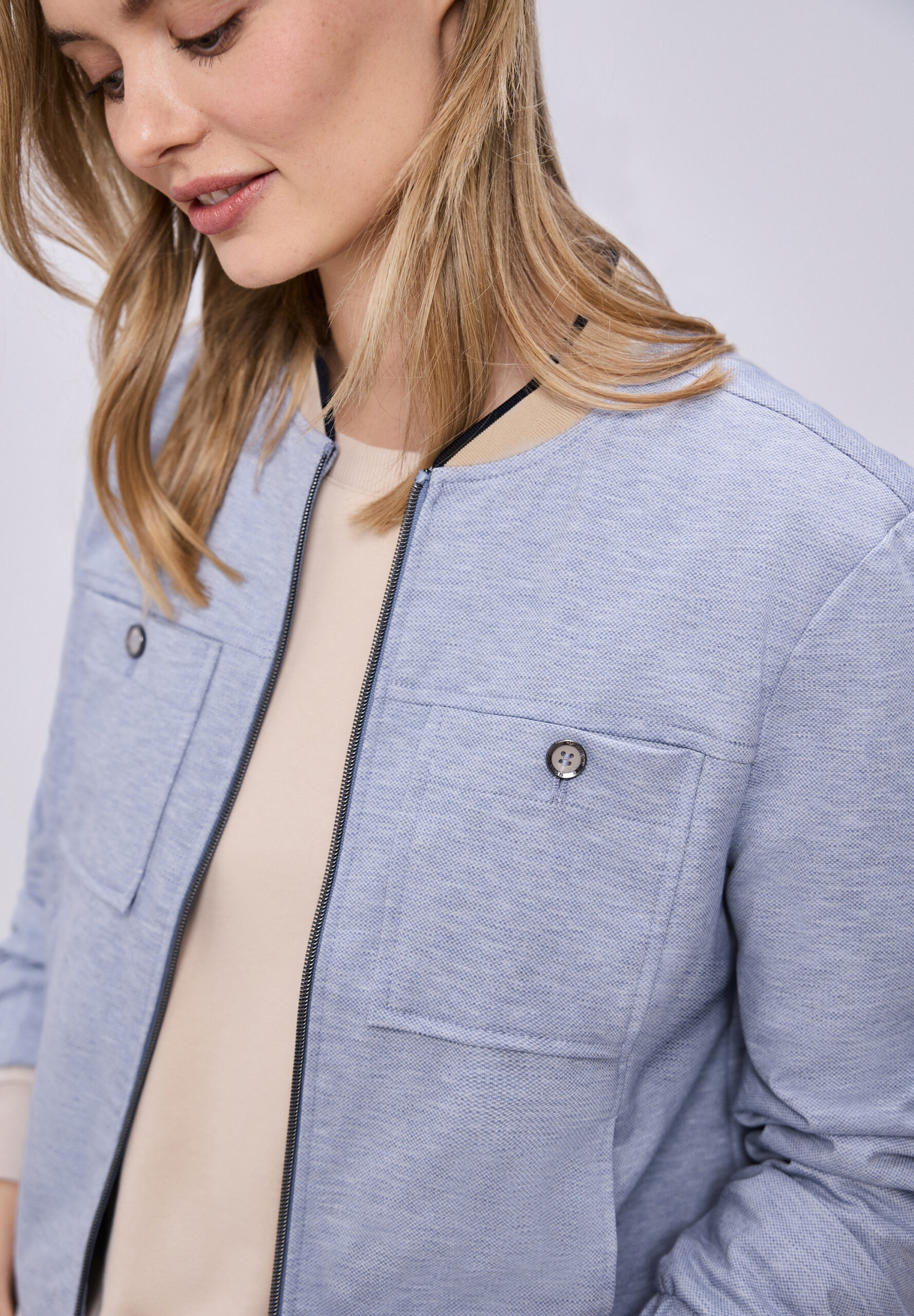 Blouson im Melange-Look mit Zipper – Bild 3