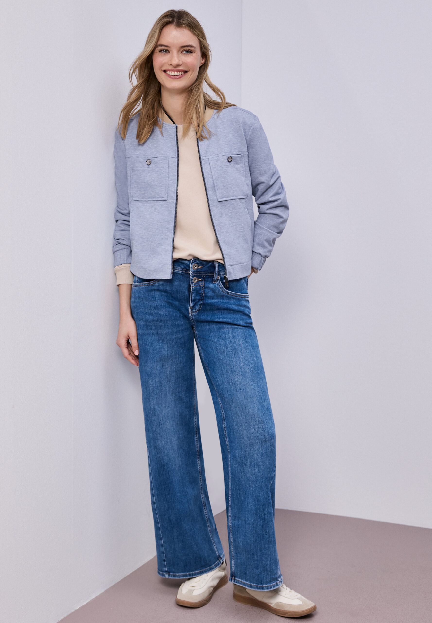 Blouson im Melange-Look mit Zipper – Bild 5