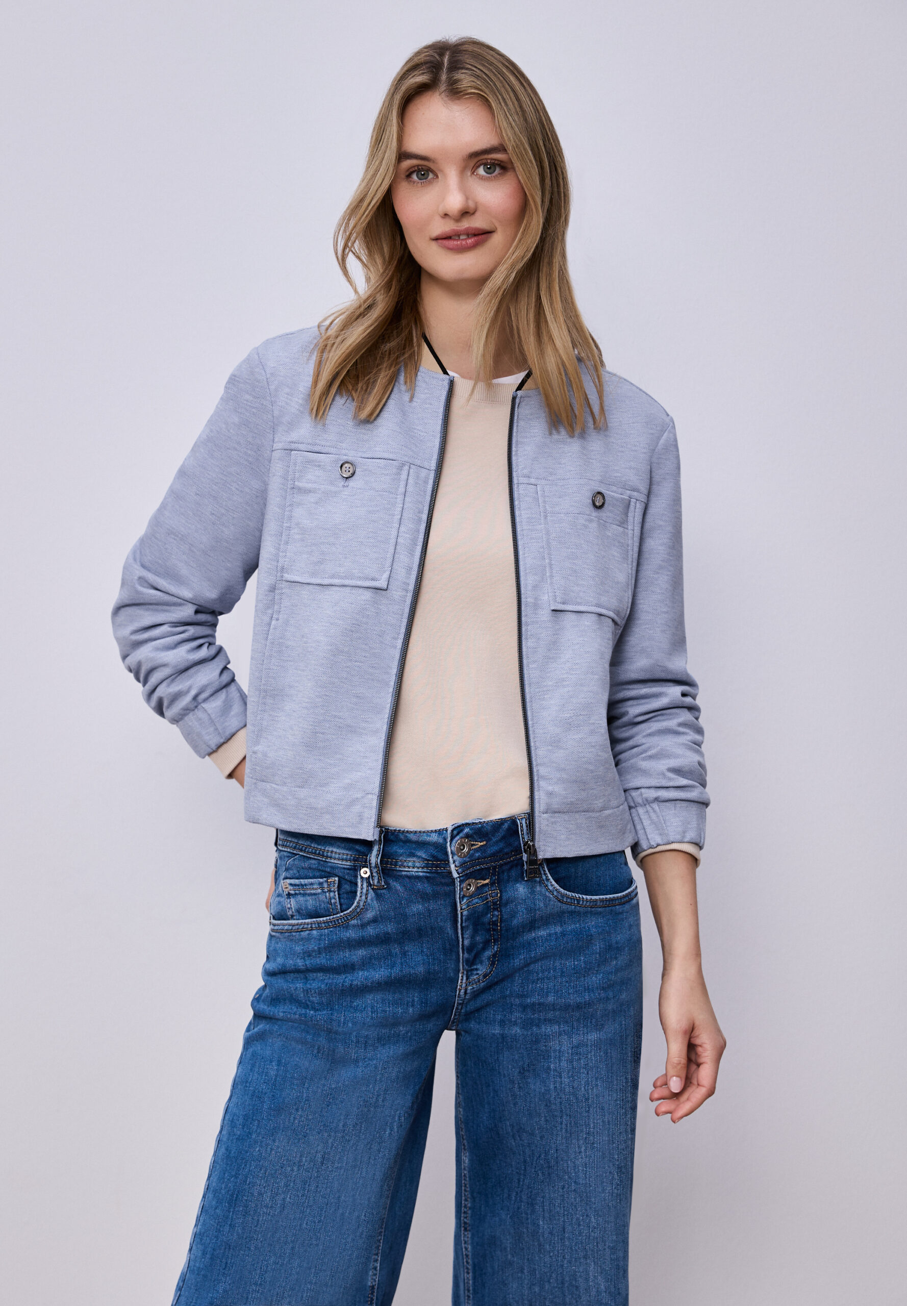 Blouson im Melange-Look mit Zipper – Bild 6