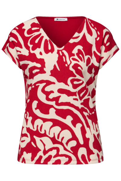 T-Shirt mit Split Neck und Frontprint