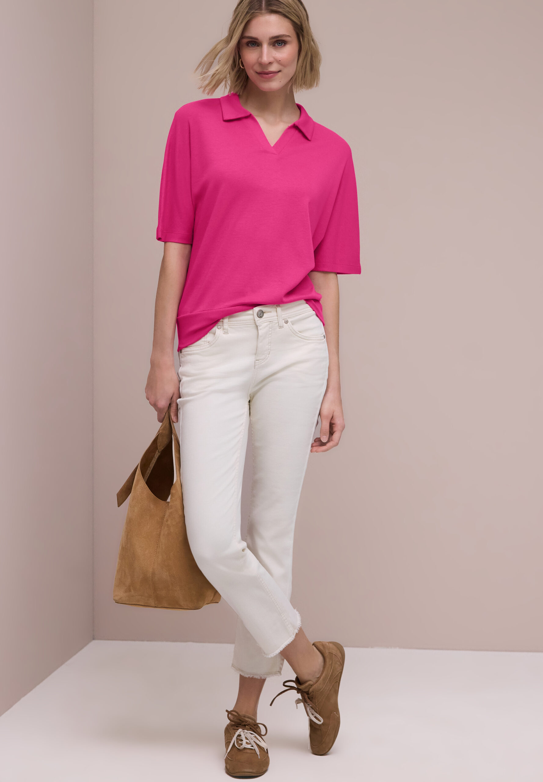 Dropped Shoulder Poloshirt mit Elastikbund – Bild 5