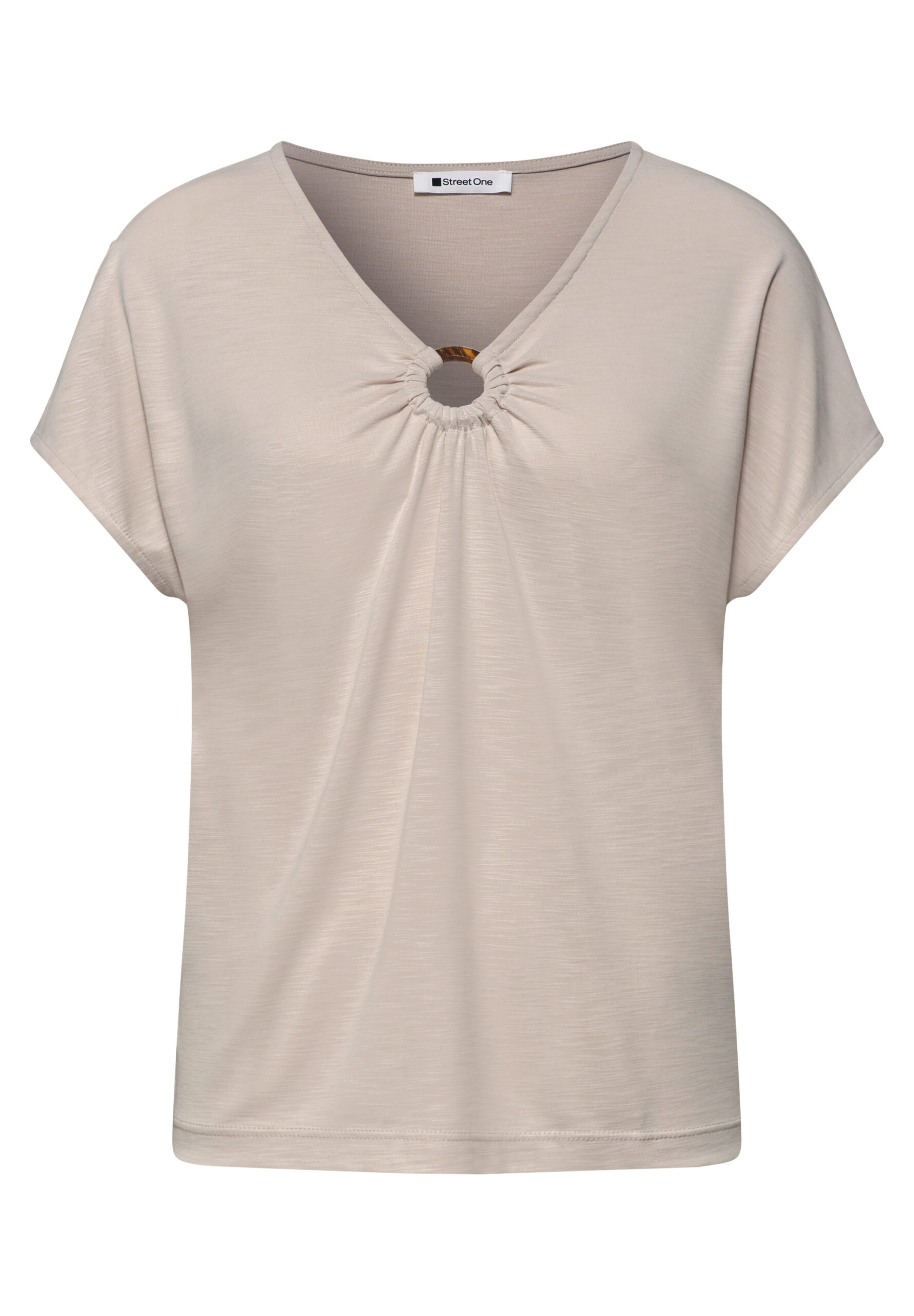 Silk-Look Shirt mit V-Neck und Deko-Detail