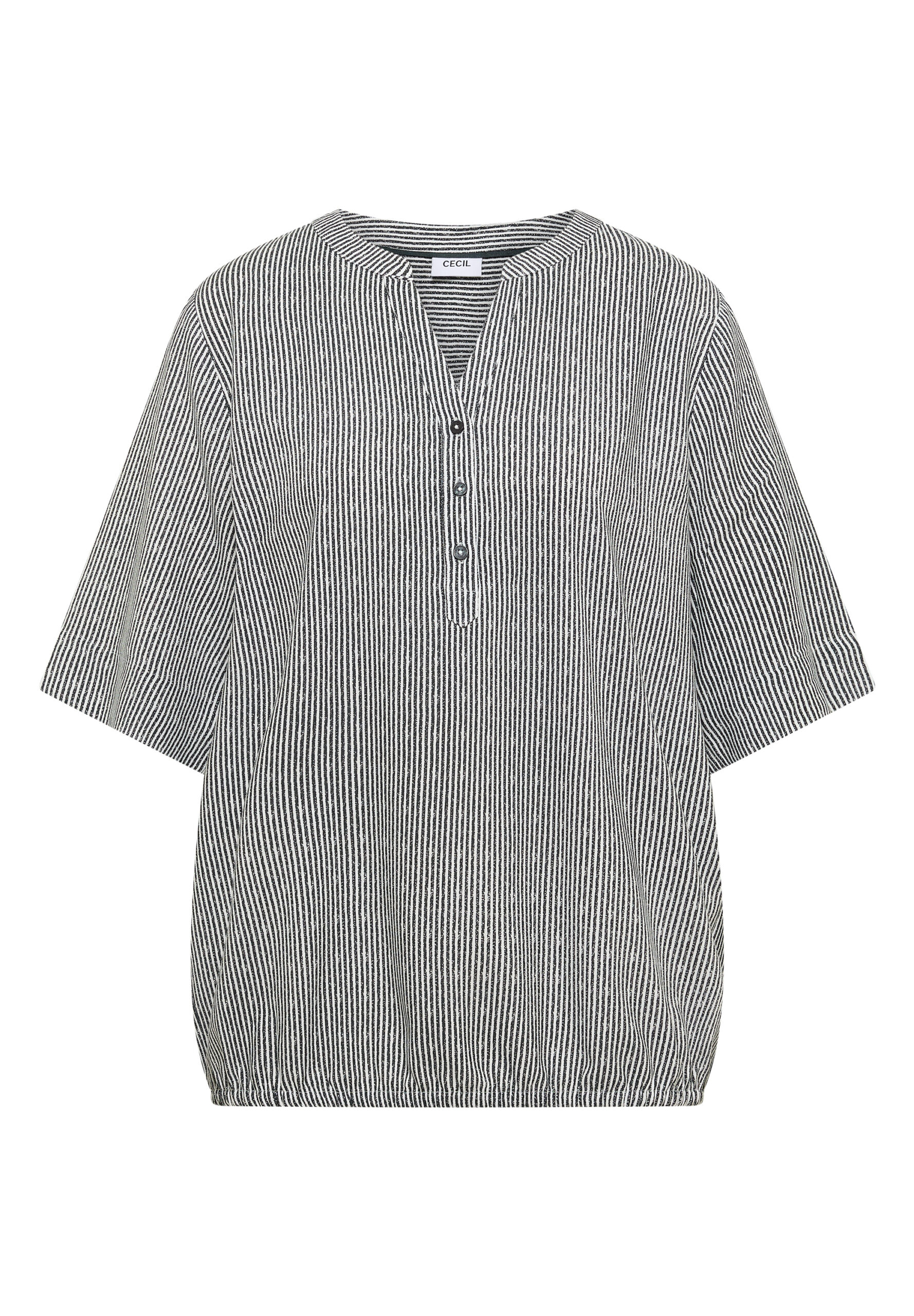 Kurzarm Bluse mit Split Neck und Streifen – Bild 4