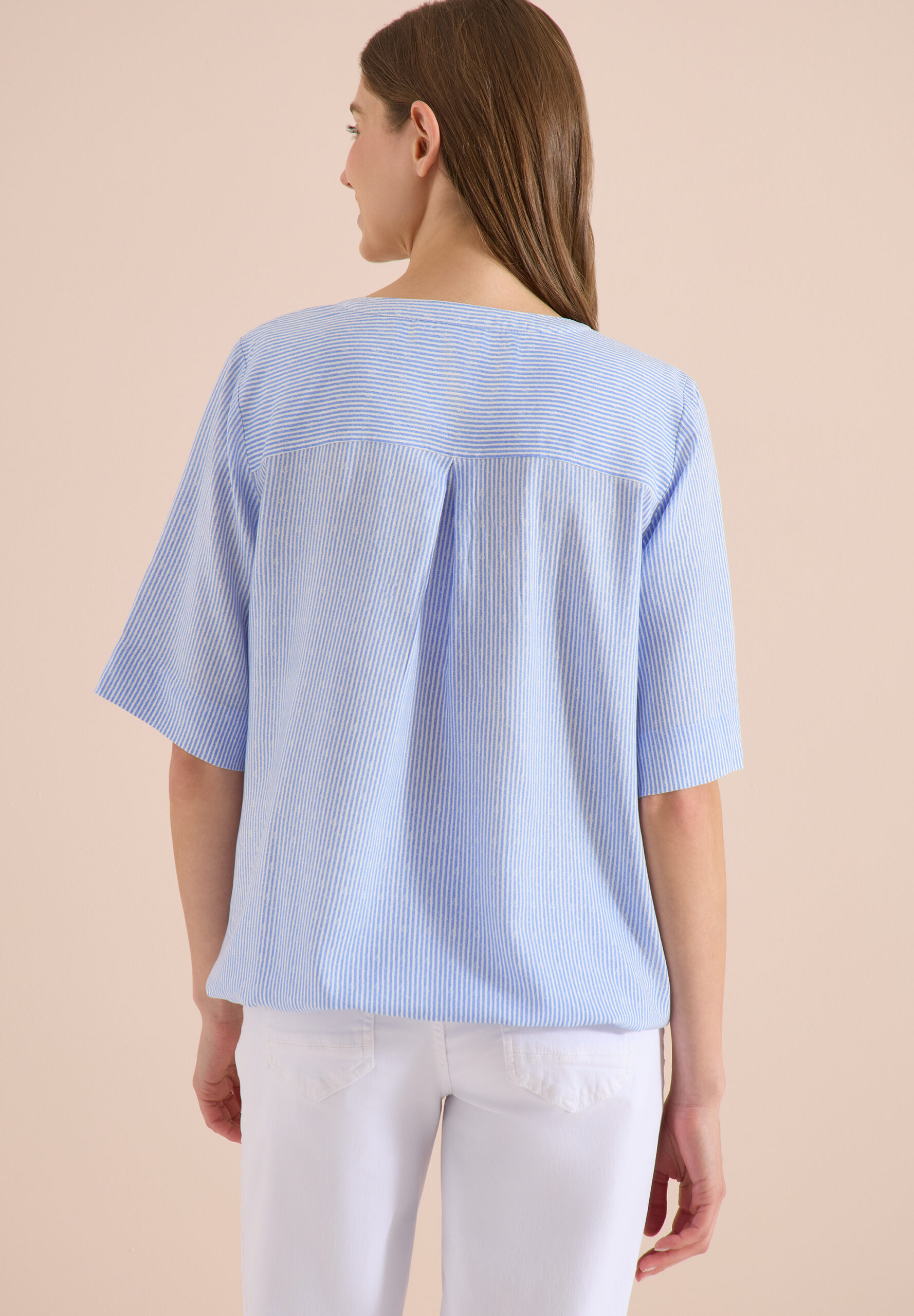 Kurzarm Bluse mit Split Neck und Streifen – Bild 3