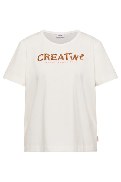T-Shirt mit Rundhals und Glitzer-Wording