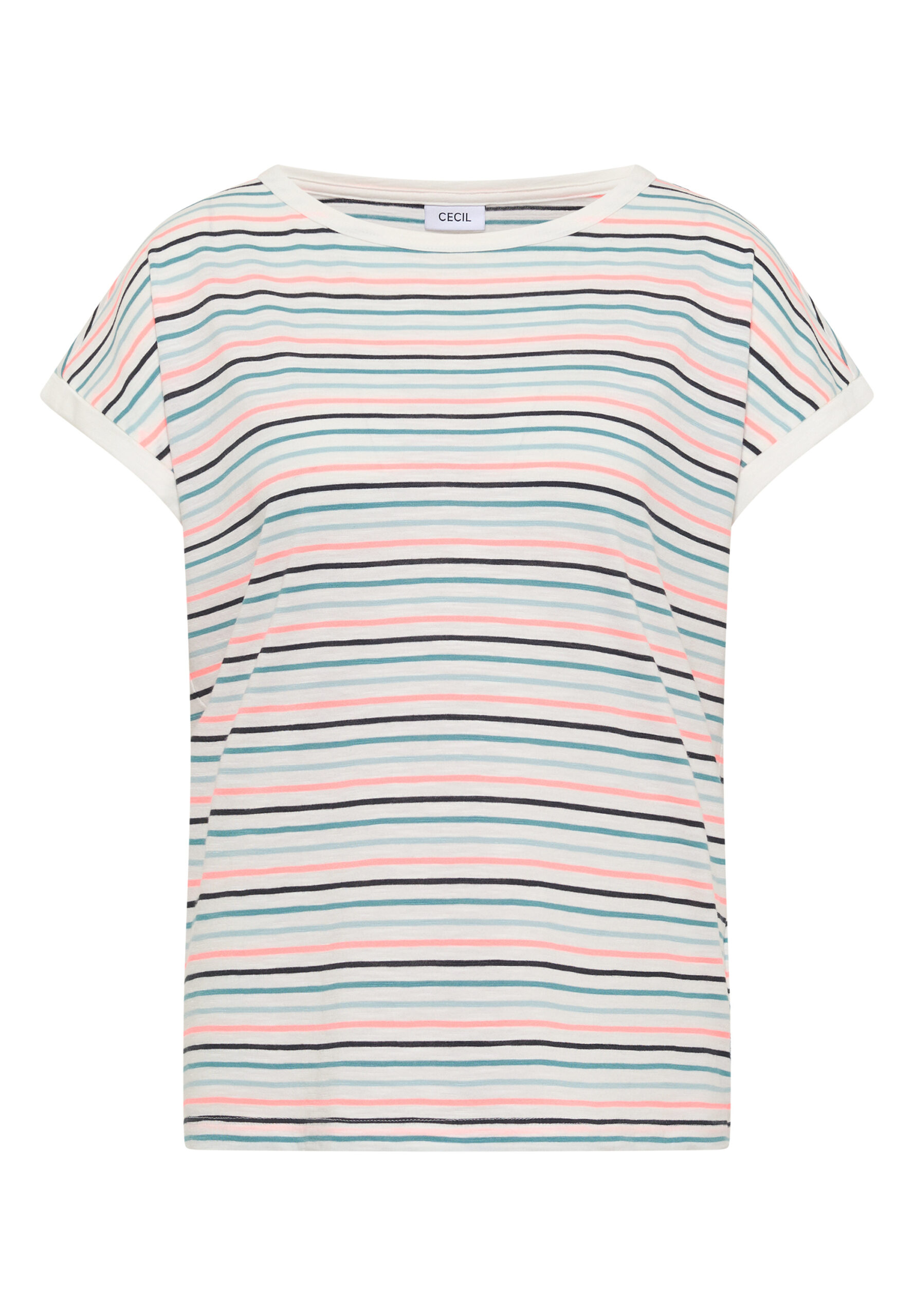 T-Shirt mit Boat Neck und Turn-Up-Detail