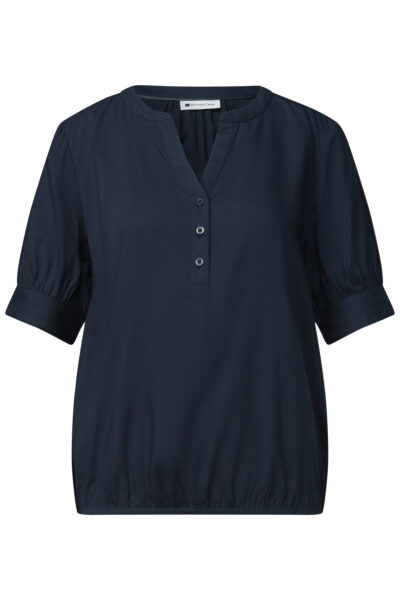 Kurzarm Bluse mit Split Neck und Elastiksaum
