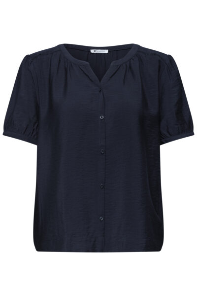 Kurzarm Bluse mit Split Neck und Knöpfen