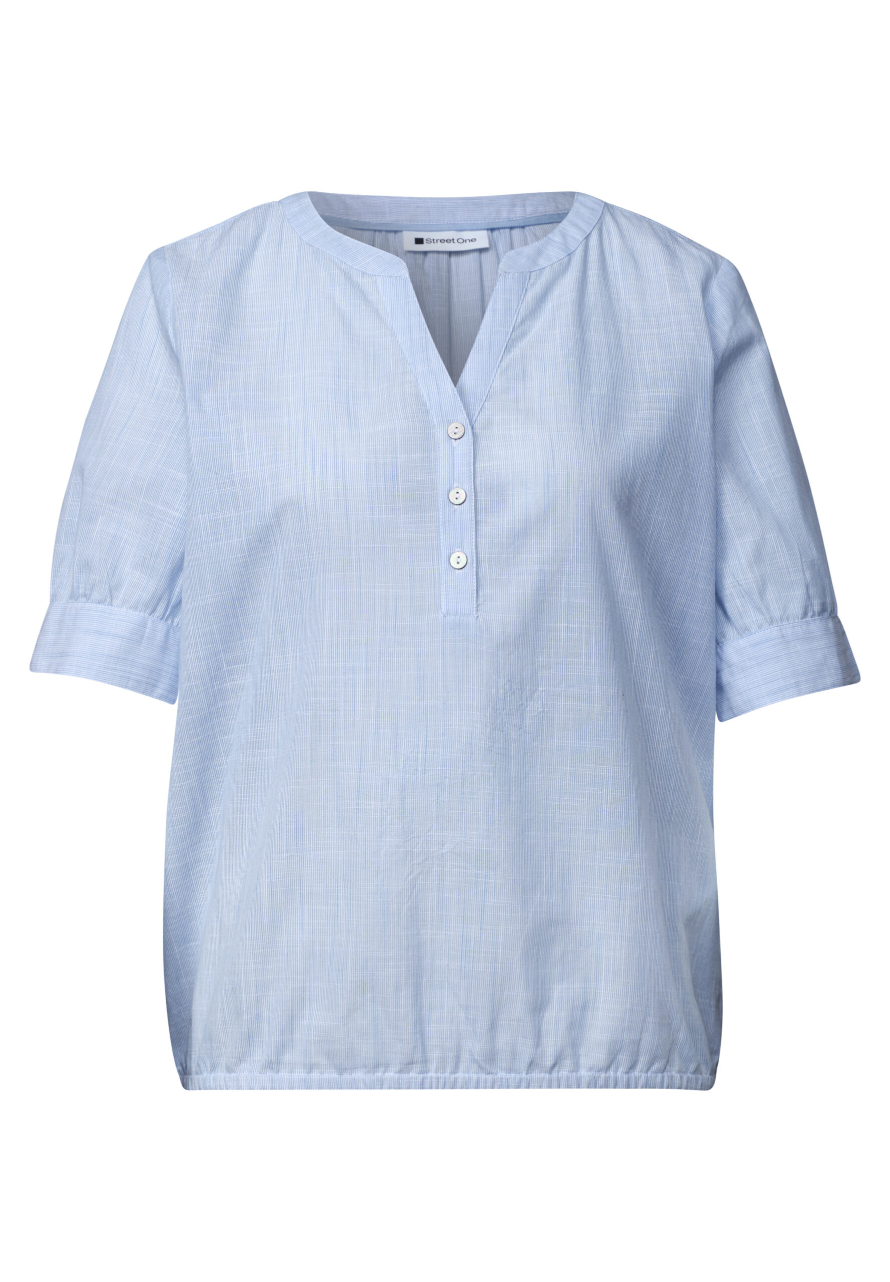 Chambray Bluse mit Split Neck und Elastiksaum