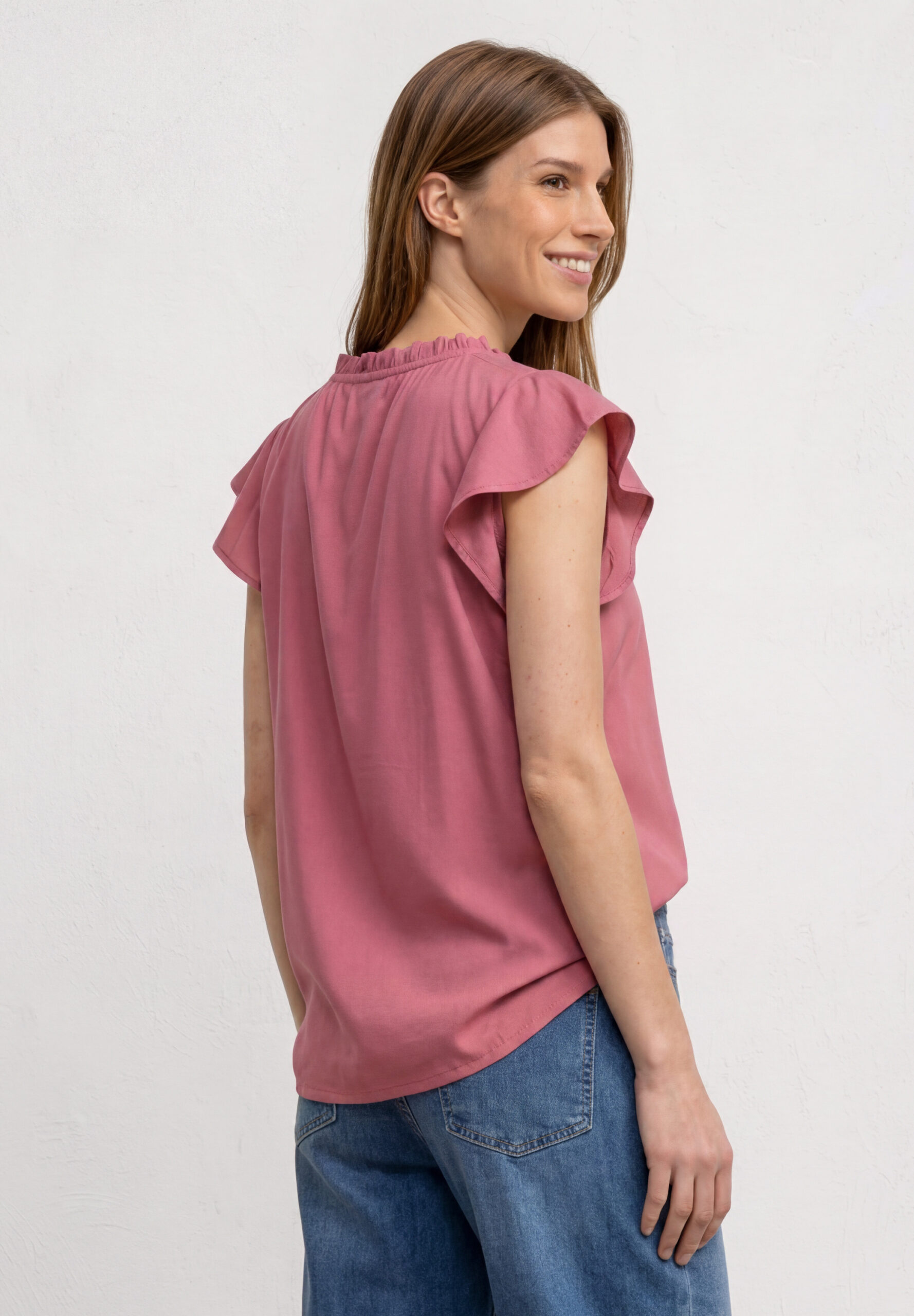 Blusenshirt mit Split Neck und Volant-Ärmeln – Bild 3