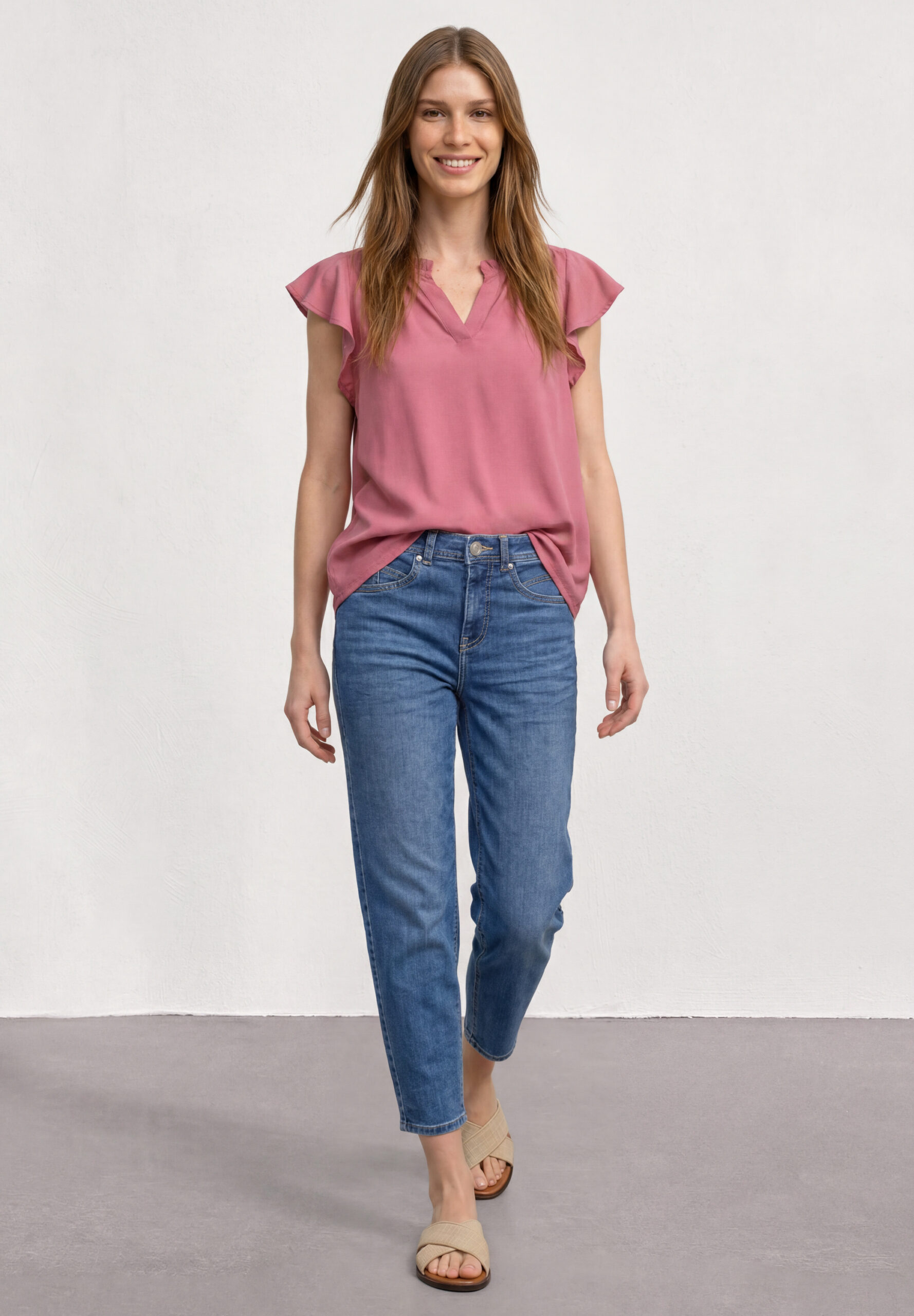 Blusenshirt mit Split Neck und Volant-Ärmeln – Bild 2